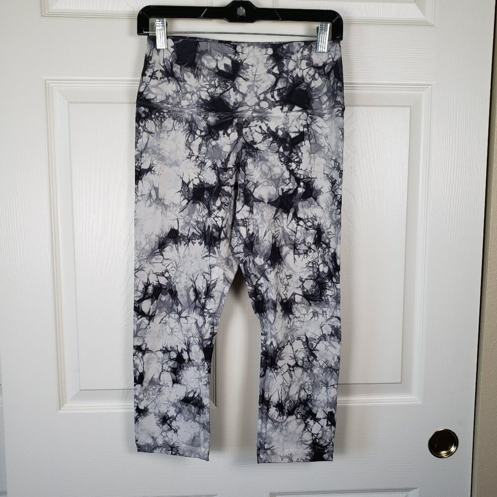 Lululemon Wunder Under Crop hi-Rise 21" Black/Gray Tie Dye Size 8